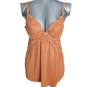 Juicy Couture Intimates Slip Dress XL Burnt Orange Lace Mesh Push Up Underwire